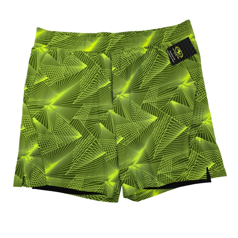 Athletic Works Mens 2-in-1 Performance Shorts Acid Yellow Grey Large L 36-38 NWT - Picture 2 of 7